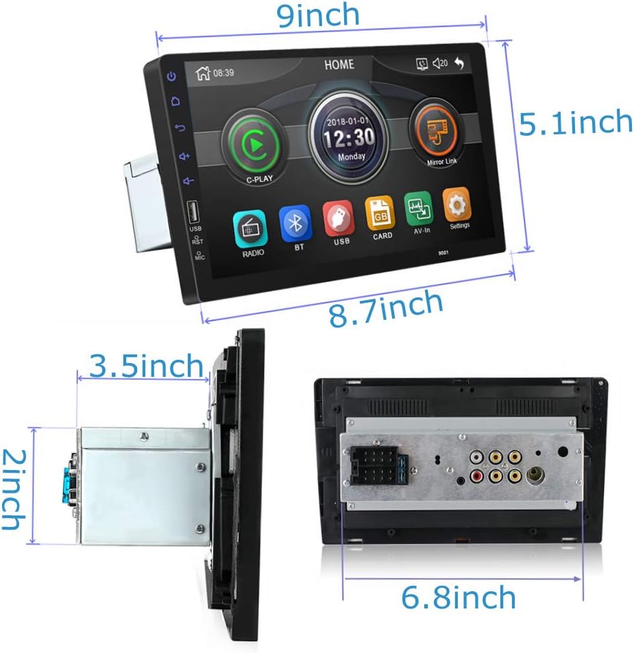 9 Inch Single Din Car Stereo Touch Screen with Mirror Link Backup Camera Bluetooth FM Radio AUX/USB/TF MP3/MP4/MP5 Player O71872