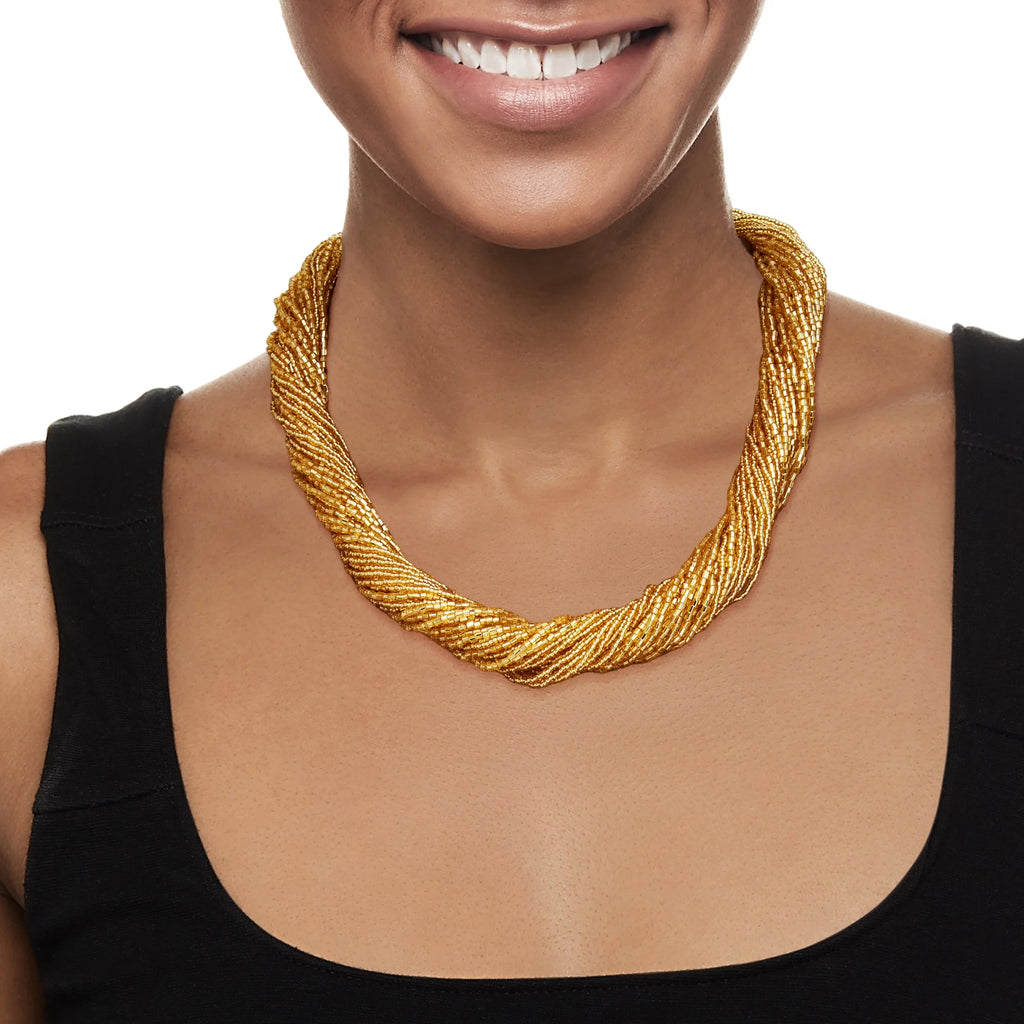 Golden Murano Glass Bead Torsade Necklace W766