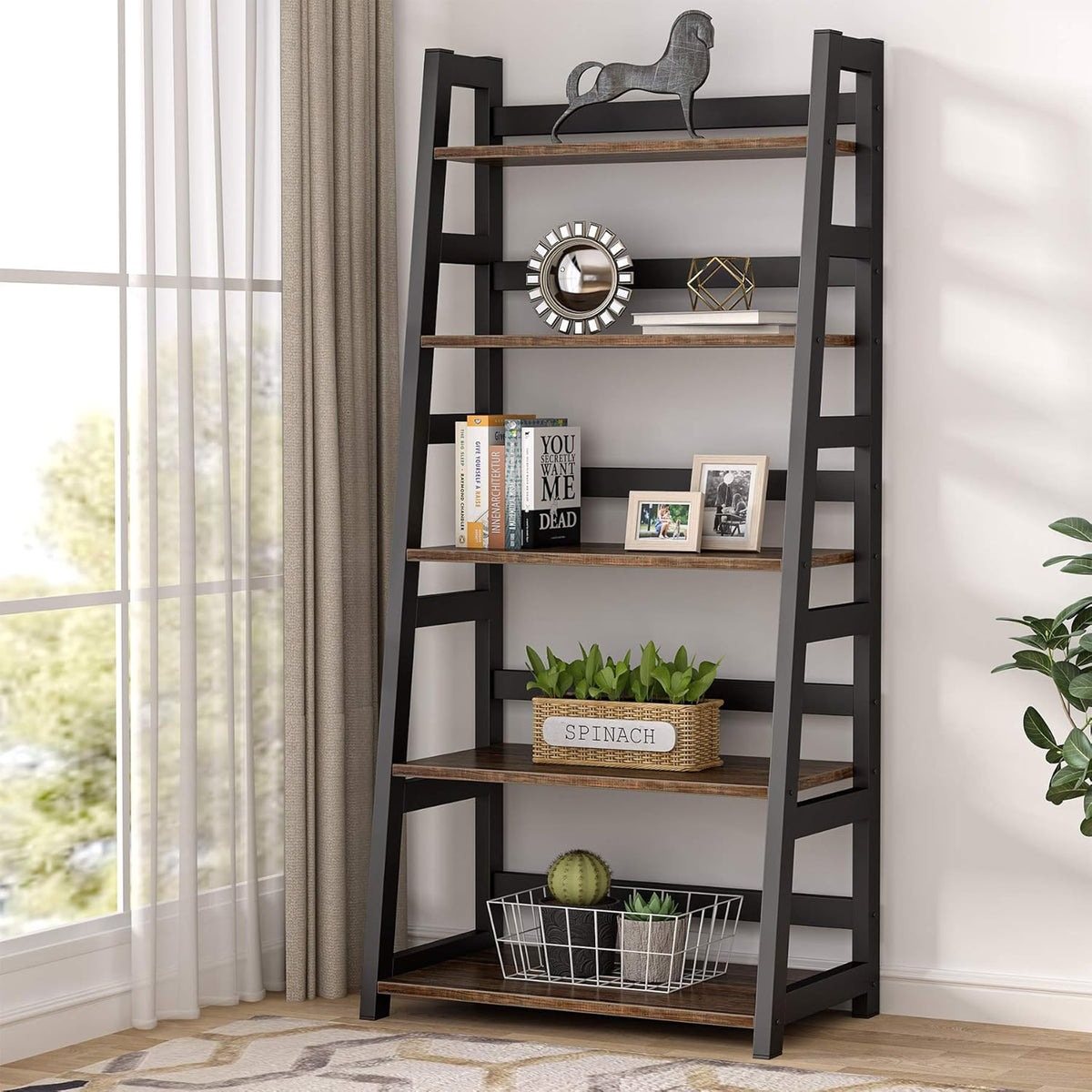 5-Tier Industrial Ladder Shelf Bookcase Y79988