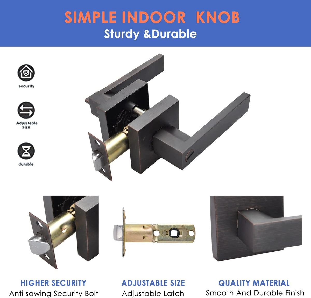 Brushed Bronze Zinc Alloy Door Lever Lock, Pack of 2 M1417