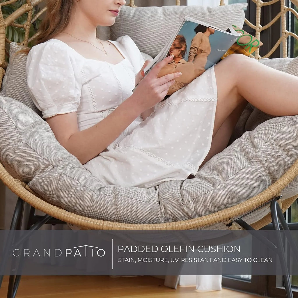 Oversized Wicker Egg Chair with Stand and Cushion O279