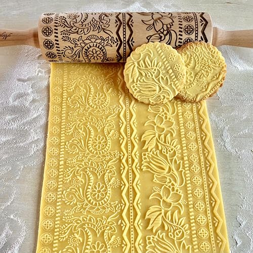 Lotus Flower Pattern Embossing Rolling Pin B2406