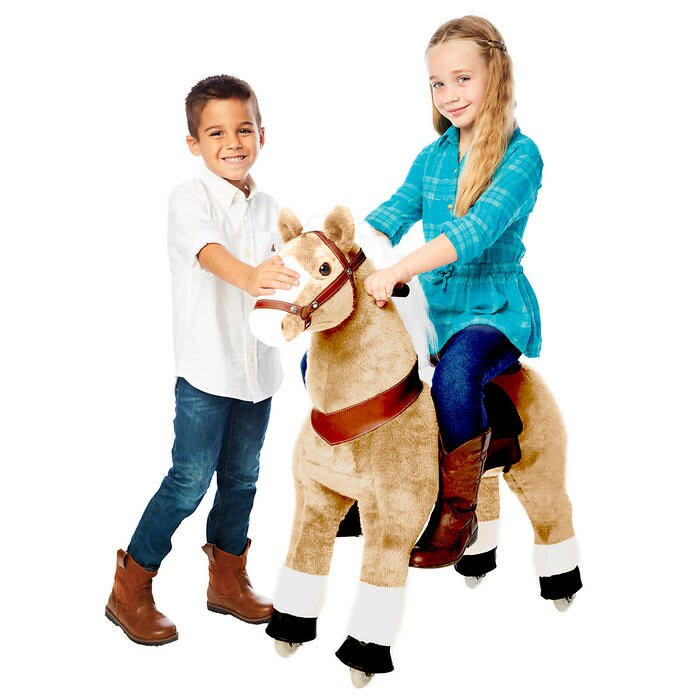 Plush Ride-On Toy Pony with Gallop and Go Action, Light Brown T2302