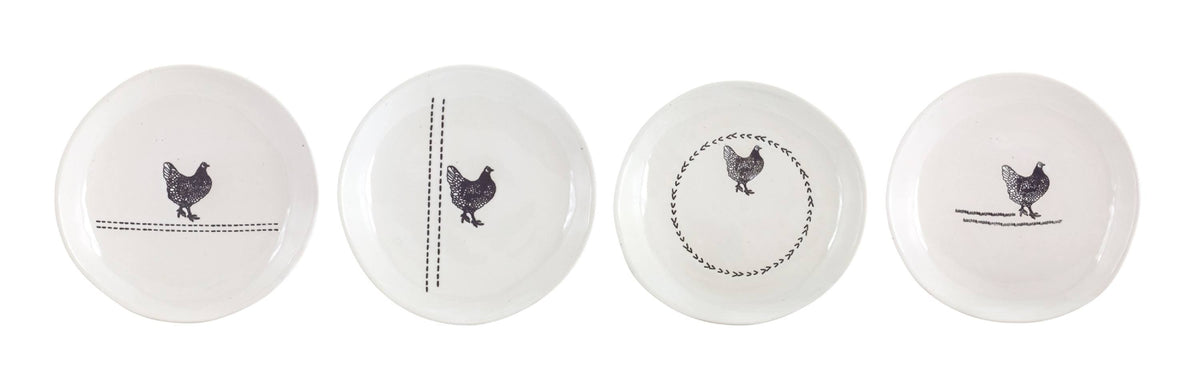 6.5”D Chicken Plate Set of 8 White Black L12197