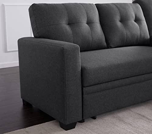L Shaped Convertible Sleeper Sectional Sofa with Storage Chaise and Pull-Out Bed X71297