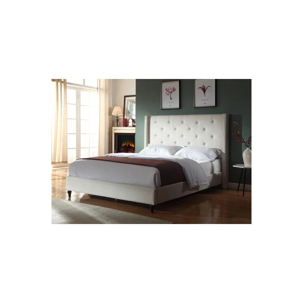 Beige Fabric Upholstered Wingback Platform Bed G698