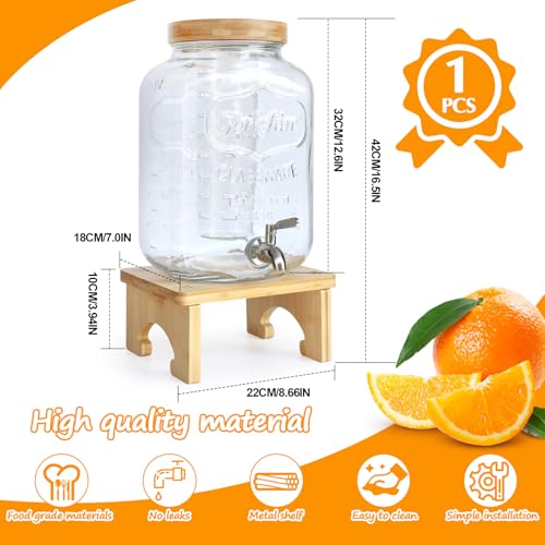 2 Gallon Glass Beverage Dispenser with Wood Stand and Stainless Steel Spigot F28120