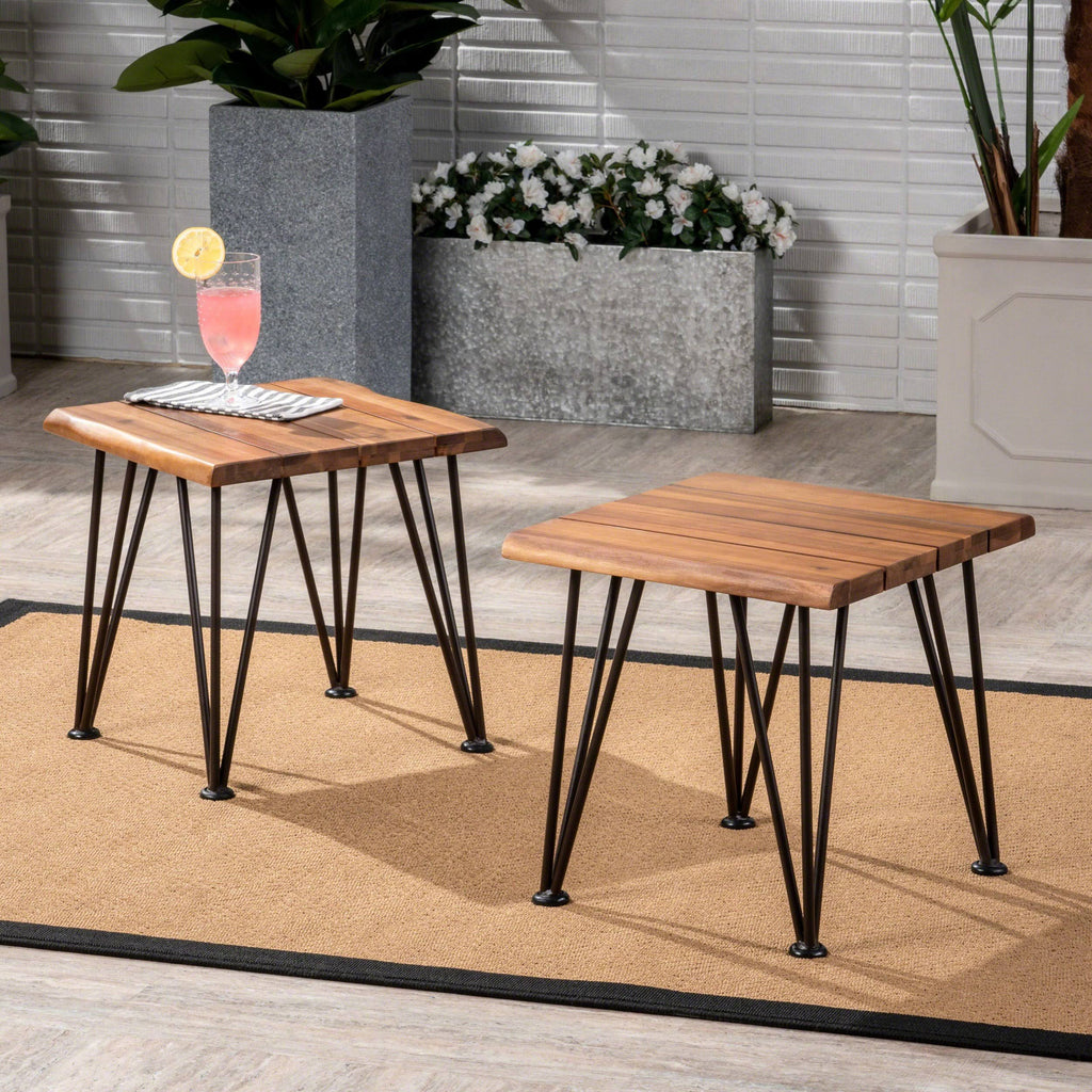 Industrial Iron & Teak Finished Acacia Wood Accent Table P533