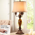 Traditional Table Lamp with White USB Dimmer Cord 37" Tall Bronze Golden Marbleized White Shade I876796