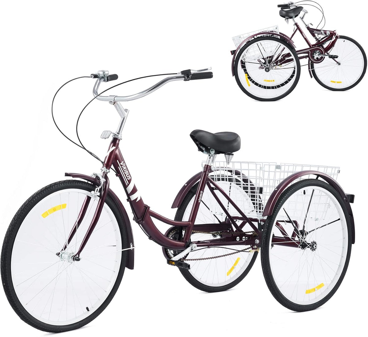 26 Adult Folding Tricycle 1 Speed High Carbon Steel Three Wheeled Trike with Large Rear Basket Adjustable Spring Saddle Rubber Tires Bell Reflectors K4148