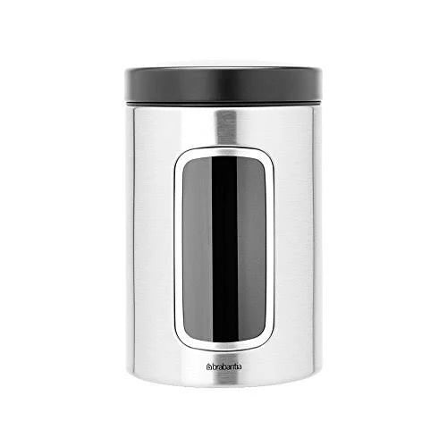 3-Piece Window Canister Set, 1.4-Liter, Matte Steel with Black Lid V762