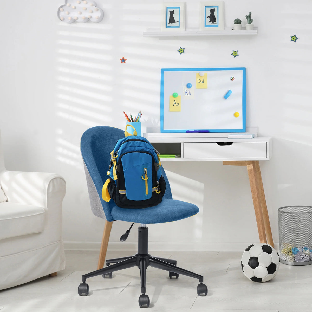 Blue Adjustable Swivel Fabric Upholstered Armless Task Chair N25495