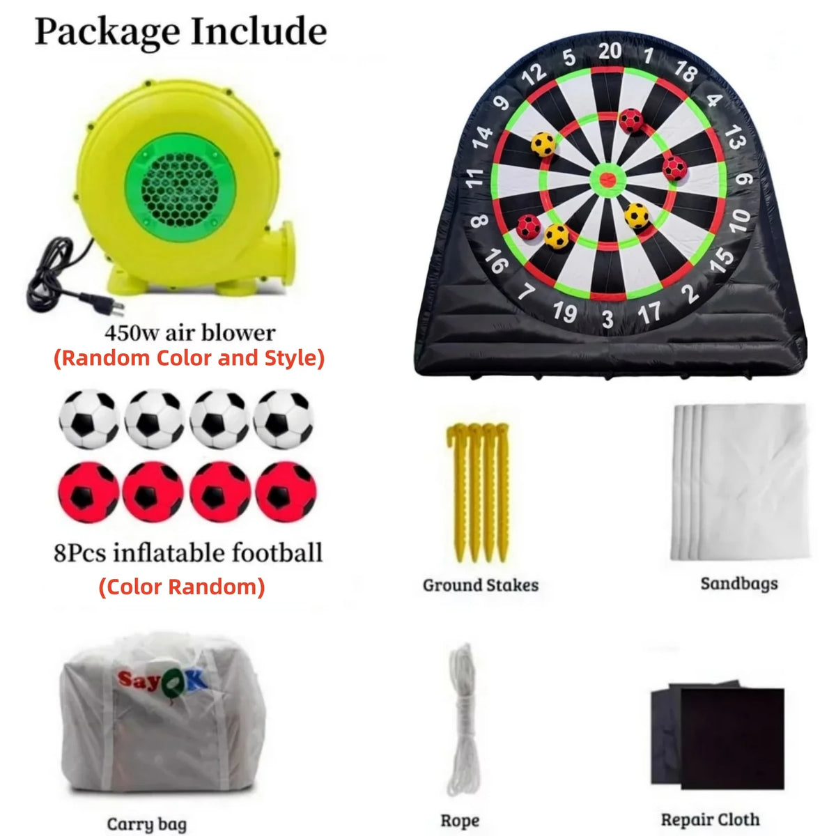 10FT Tall Giant Inflatable Soccer Dart Board with 450w Blower, 8 Soccer Balls I67269