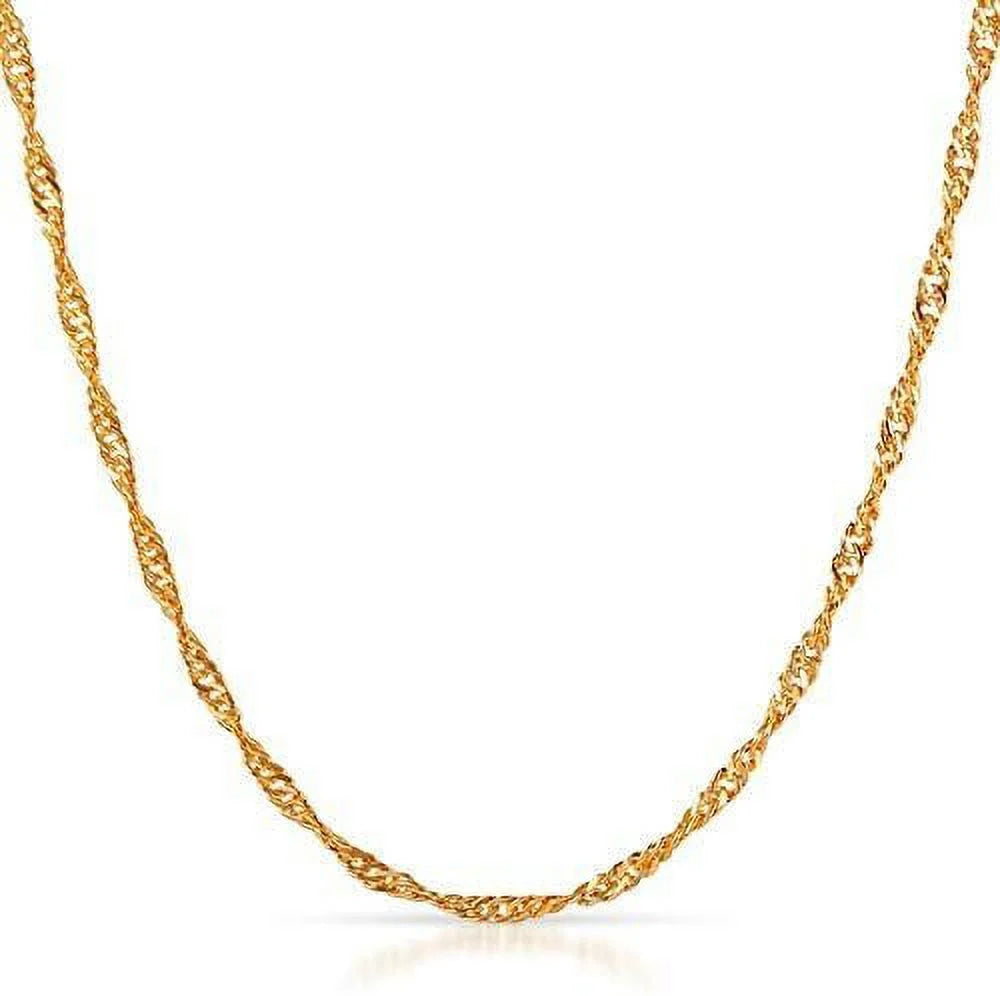 14K Yellow Gold 2mm Singapore Pendant Chain Diamond Cut Rope Link Necklace W44576