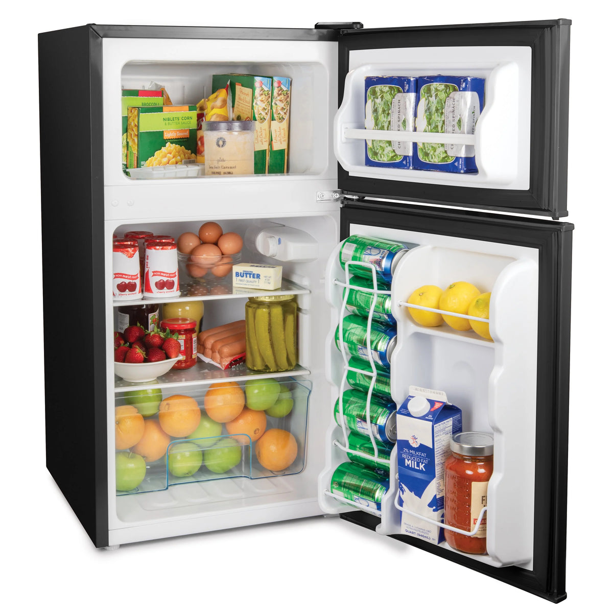 3.2 Cu. Ft. Double Door Refrigerator With Freezer, Black J6026