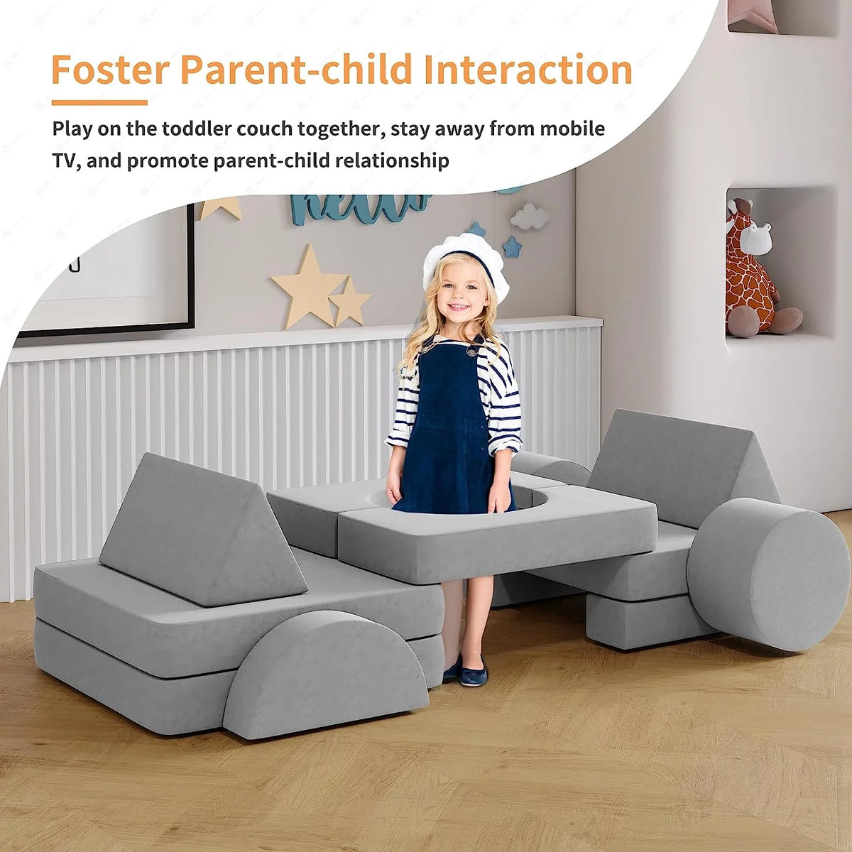 13Pcs Kids Couch, Toddler Couch, Fold Out Couch, Modular Couch, Gray E436570