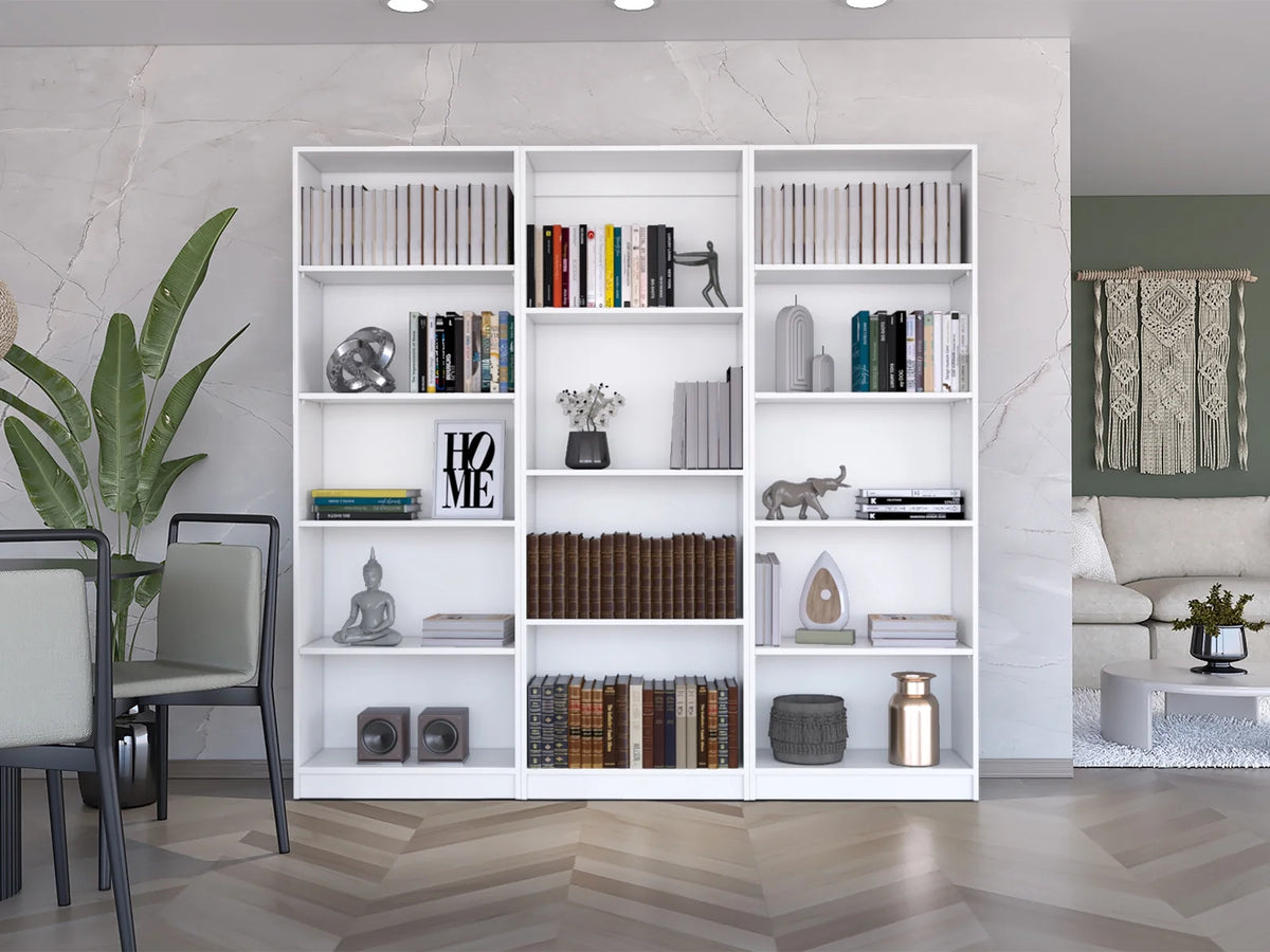 3 Piece Living Room Set with 3 Bookcases, White Y522