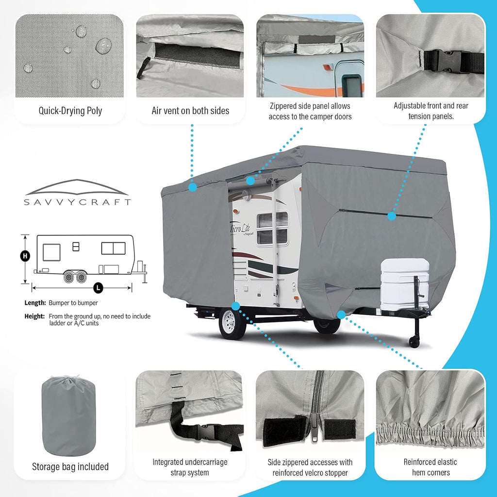 Deluxe Travel Trailer RV Cover Camper Cover with Access Panels Fits 9'-10'L P38971