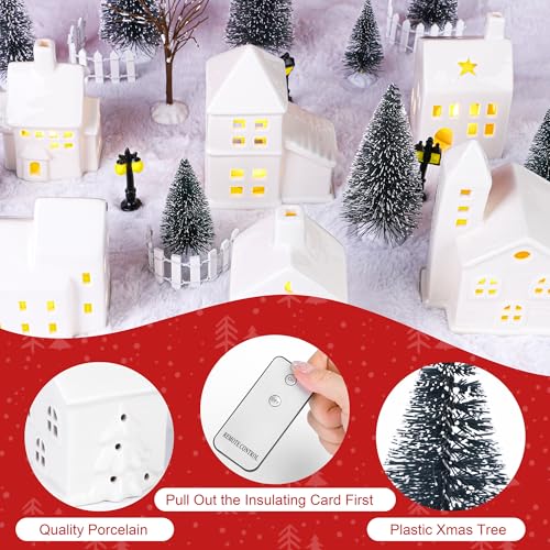 37 Pieces Porcelain Christmas Village Sets with Remote Control LED Tealights T9900