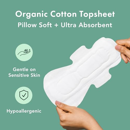 Organic Cotton Cover Pads, Regular Absorbency, Unscented, Ultra Thin Pads with Wings, 56 Total D898726