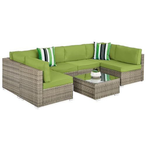 7-Piece Wicker Outdoor Sectional Set with Pillows and Coffee Table T497210