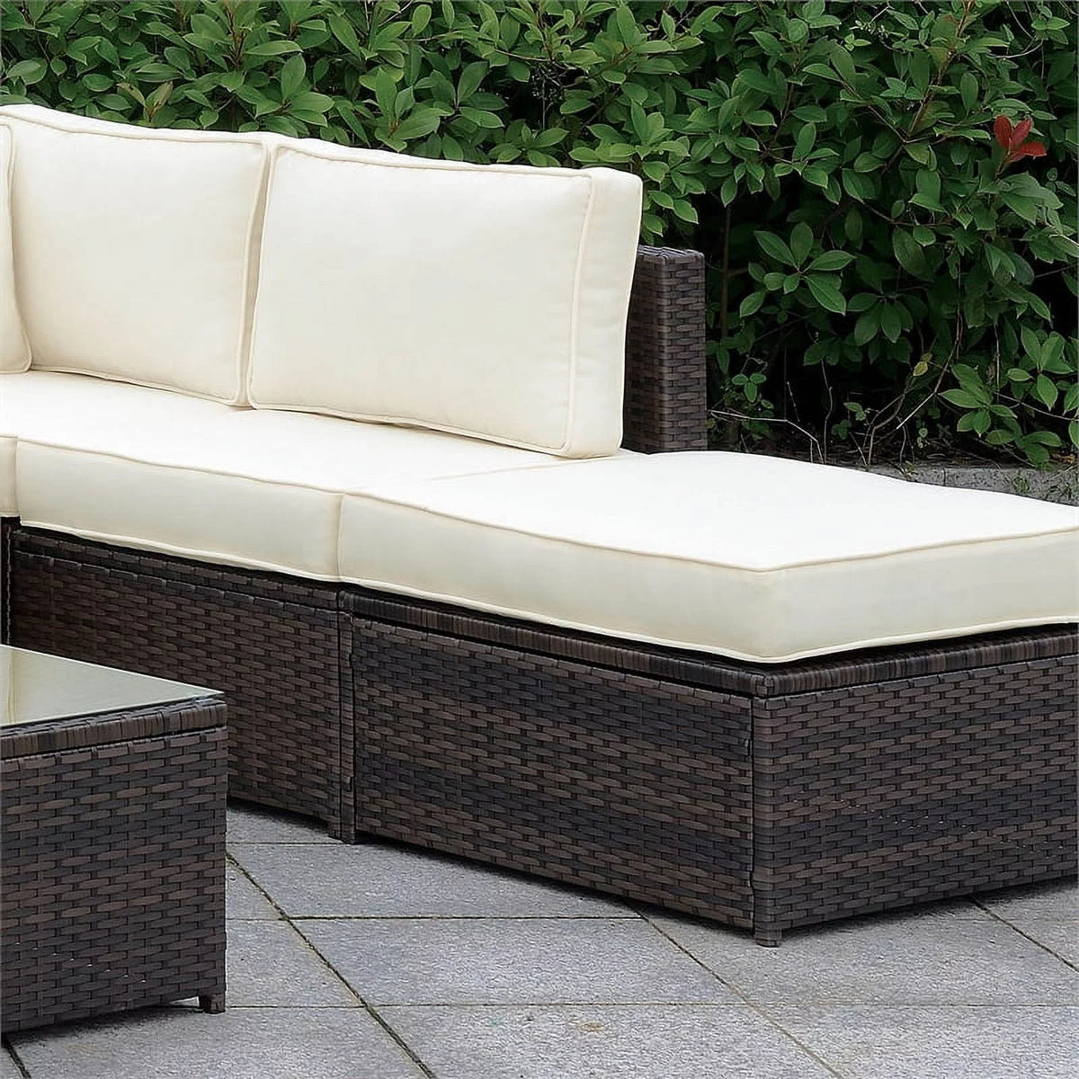Brown and Beige Rattan Patio Armless Chair R9152