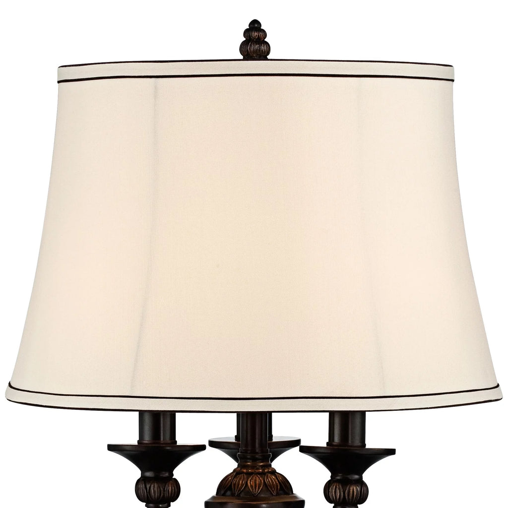 Traditional Table Lamp with White USB Dimmer Cord 37" Tall Bronze Golden Marbleized White Shade I876796