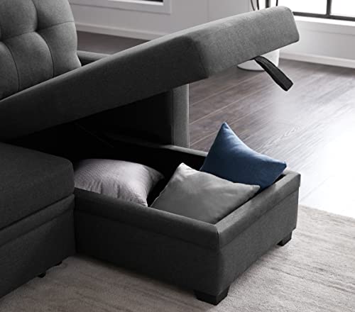 L Shaped Convertible Sleeper Sectional Sofa with Storage Chaise and Pull-Out Bed X71297