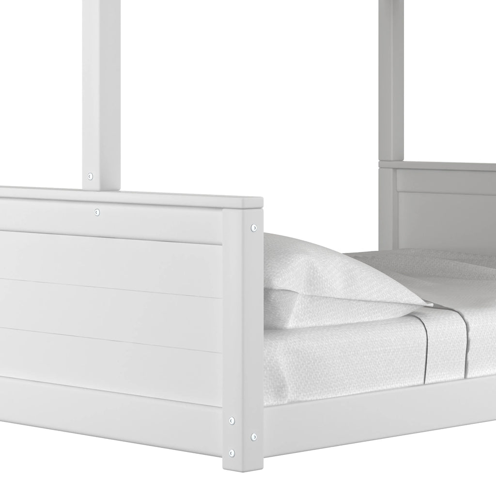 White Wood Twin over Full Bunk Bed with Mattresses T74031