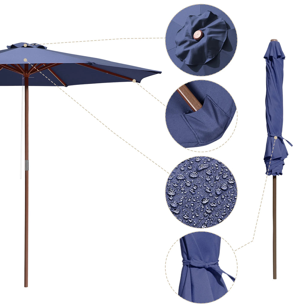 9ft Wooden Pole Patio Umbrella 8 Ribs J741804