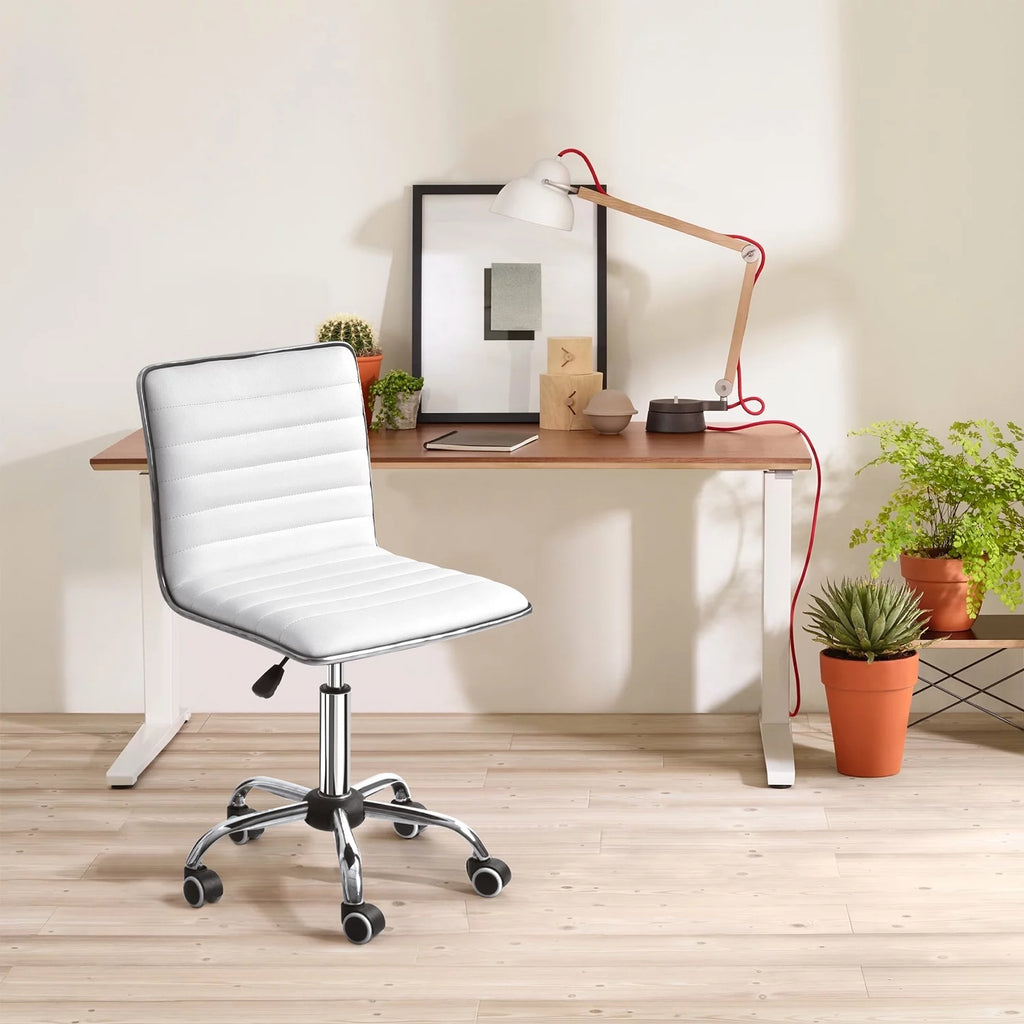 White Faux Leather Armless Office Chair C8956