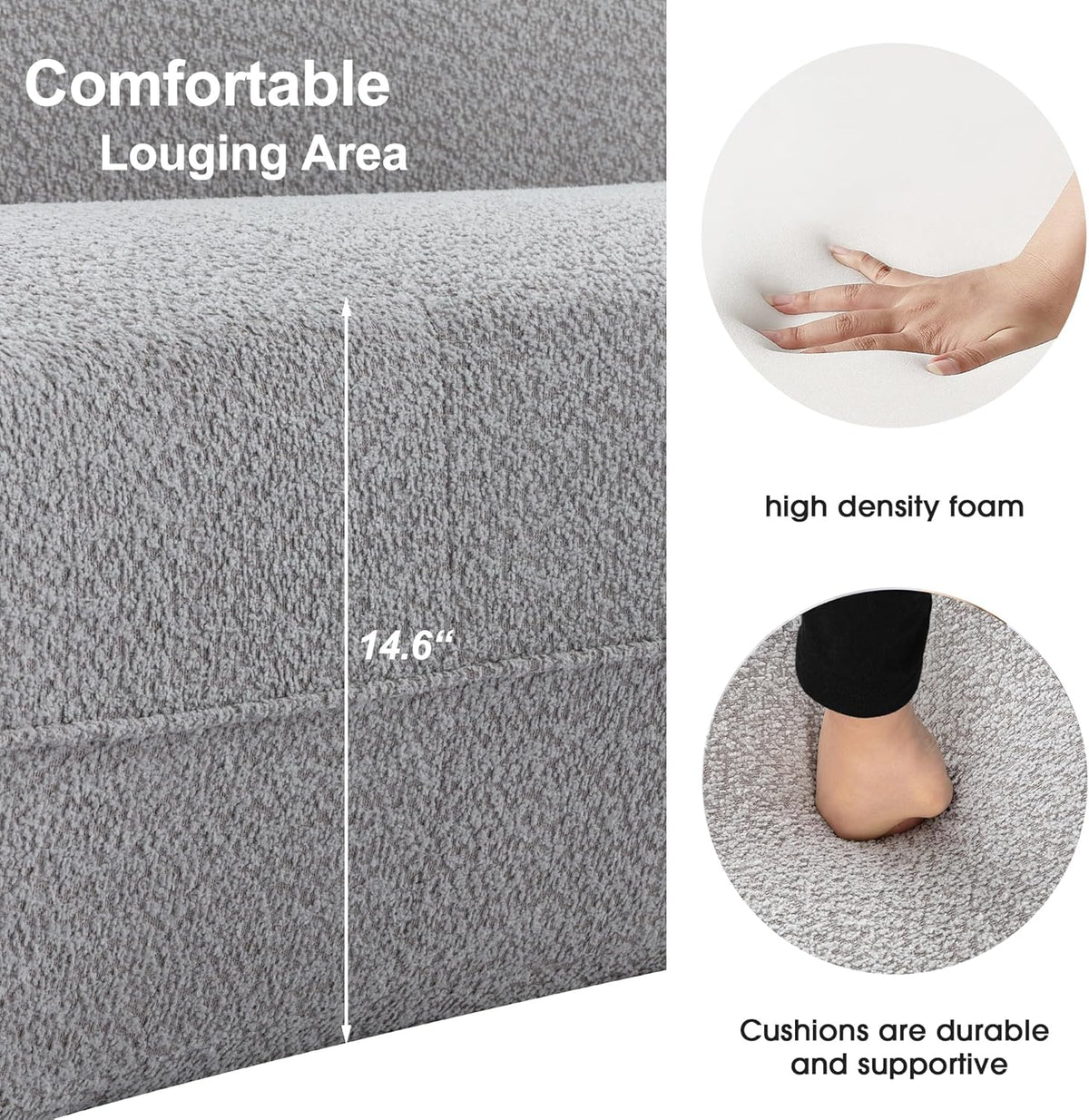 Gray Boucle Curved Sofa with Chaise Lounge L35292