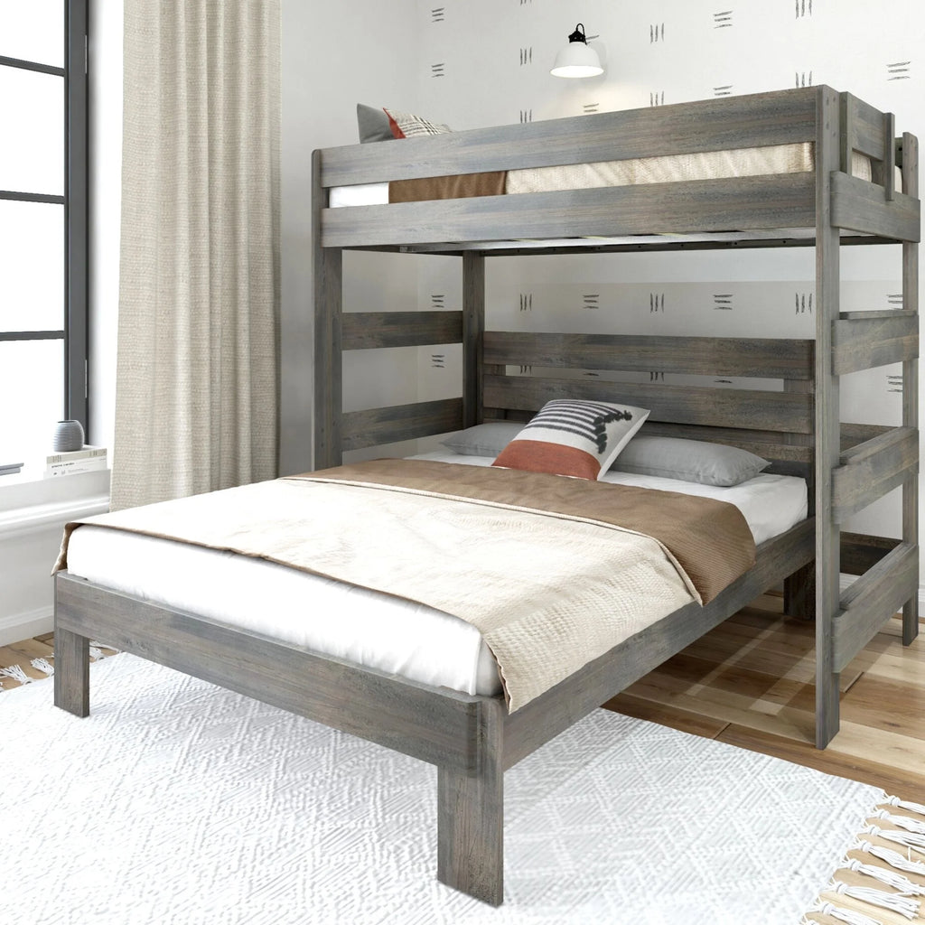 Solid Wood Twin over Queen L-Shaped Bunk Bed K9299