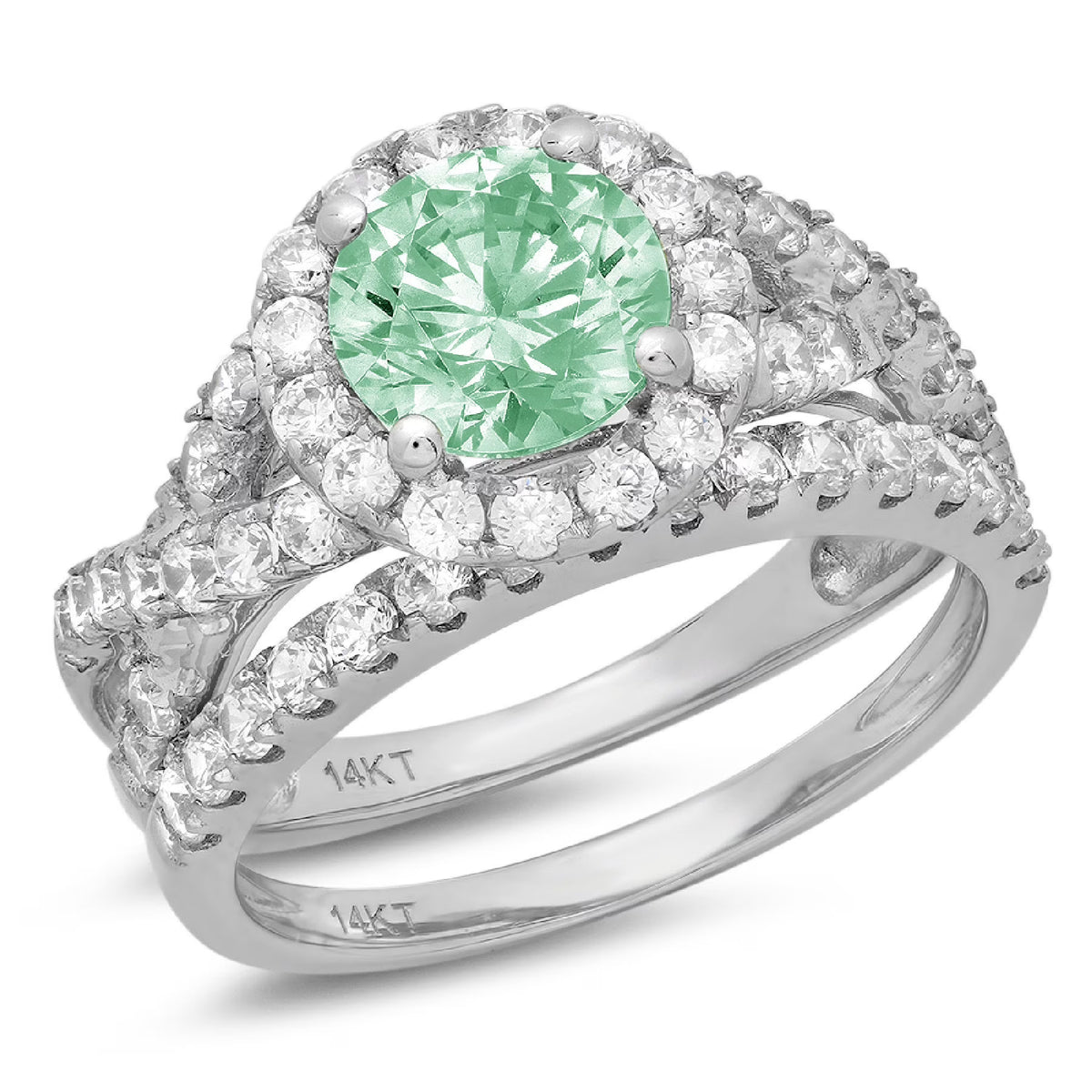 1.92 ct Green Diamond 18K White Gold Halo Bridal Set SZ 6.25 U864439