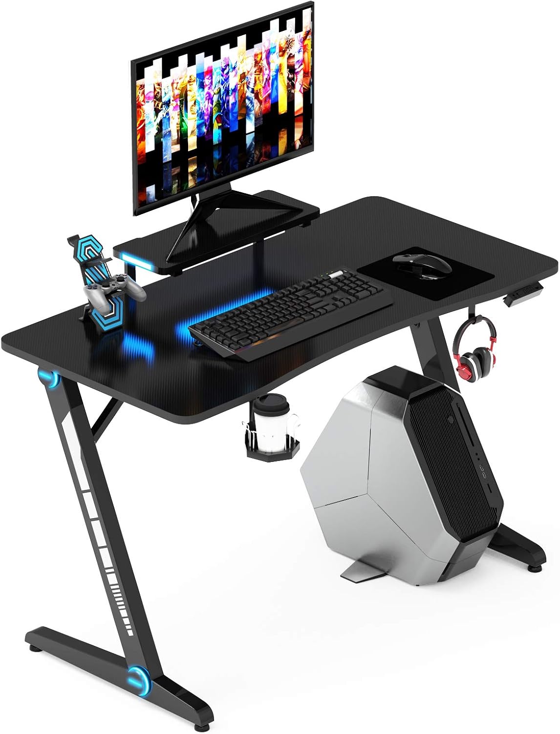 Z-Shaped Gaming Desk with Monitor Stand & Carbon Fiber Surface S30100