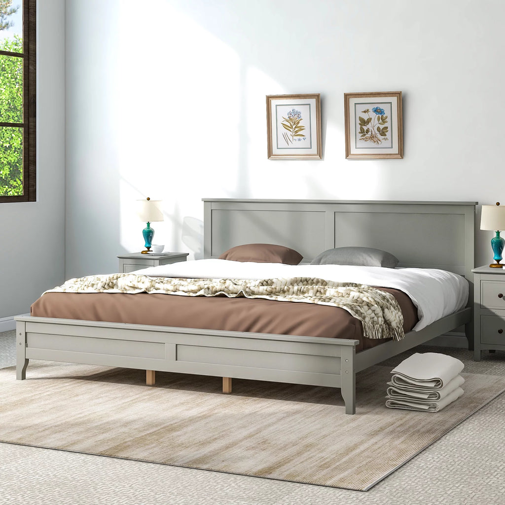 King Size Wood Platform Bed Frame with Headboard B5848