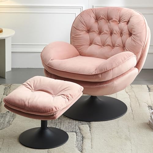 Velvet Swivel Accent Chair with Ottoman Set A3585