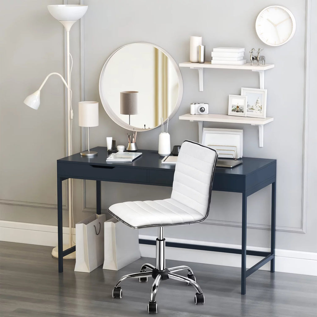 White Faux Leather Armless Office Chair C8956