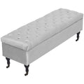 Tufted Storage Bench in French Pearl Gray Velvet S280
