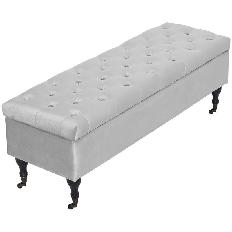 Tufted Storage Bench in French Pearl Gray Velvet S280
