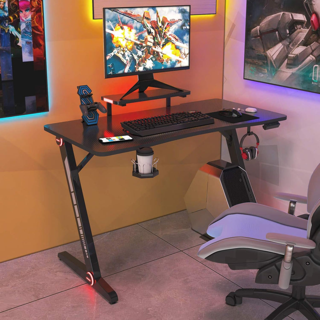 Z-Shaped Gaming Desk with Monitor Stand & Carbon Fiber Surface S30100