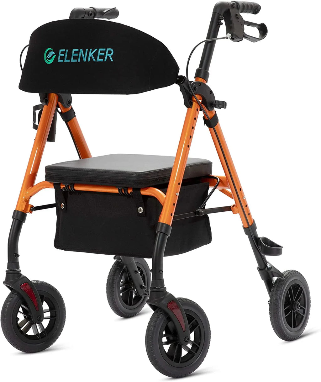 All-Terrain Rollator Walker with 8” Wheels, Height Adjustable, Padded Seat Backrest Cup Holder, Orange M8683