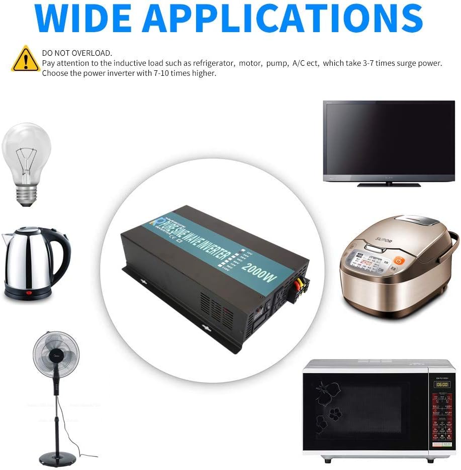 2000W 12V 120V Pure Sine Wave Power Inverter with 2 AC Outlets Y944300