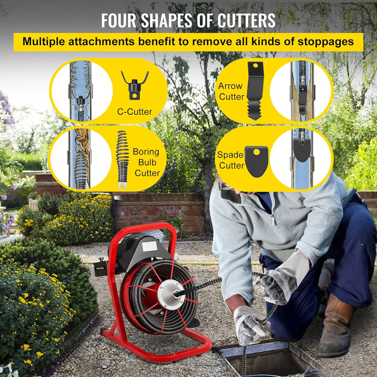 50 Ft x 1/2 Inch Drain Cleaning Machine with 4 Cutters H154458