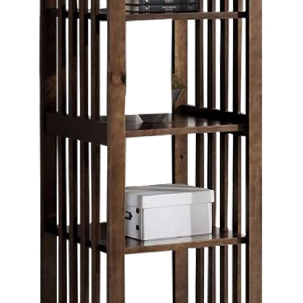 4 Tier Wooden Frame Bookcase with Slatted Side Panels, Brown Z770
