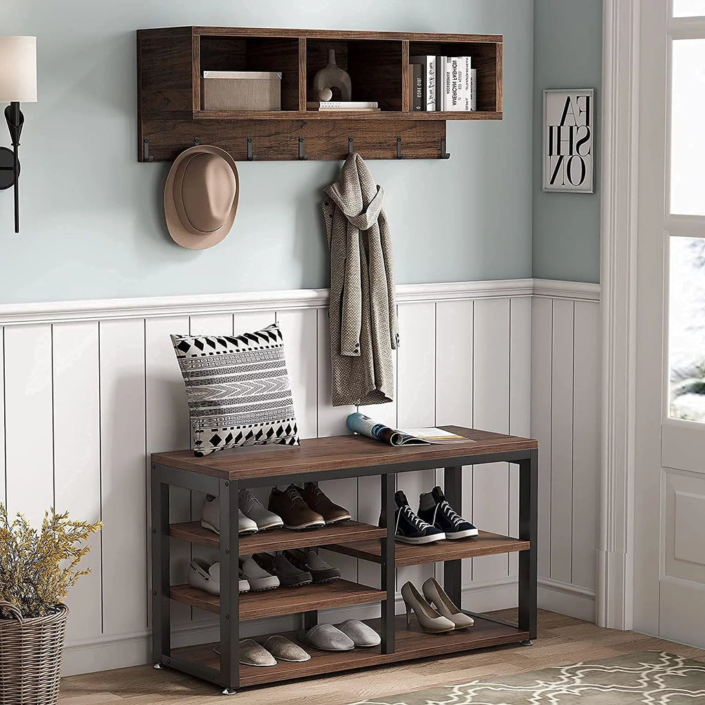 Hall Tree with Bench, 3 Storage Cubbies, 7 Hooks C8238