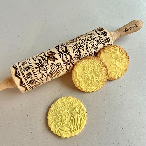 Lotus Flower Pattern Embossing Rolling Pin B2406