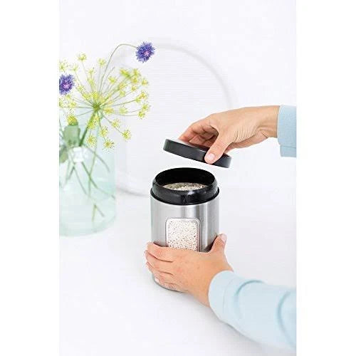 3-Piece Window Canister Set, 1.4-Liter, Matte Steel with Black Lid V762