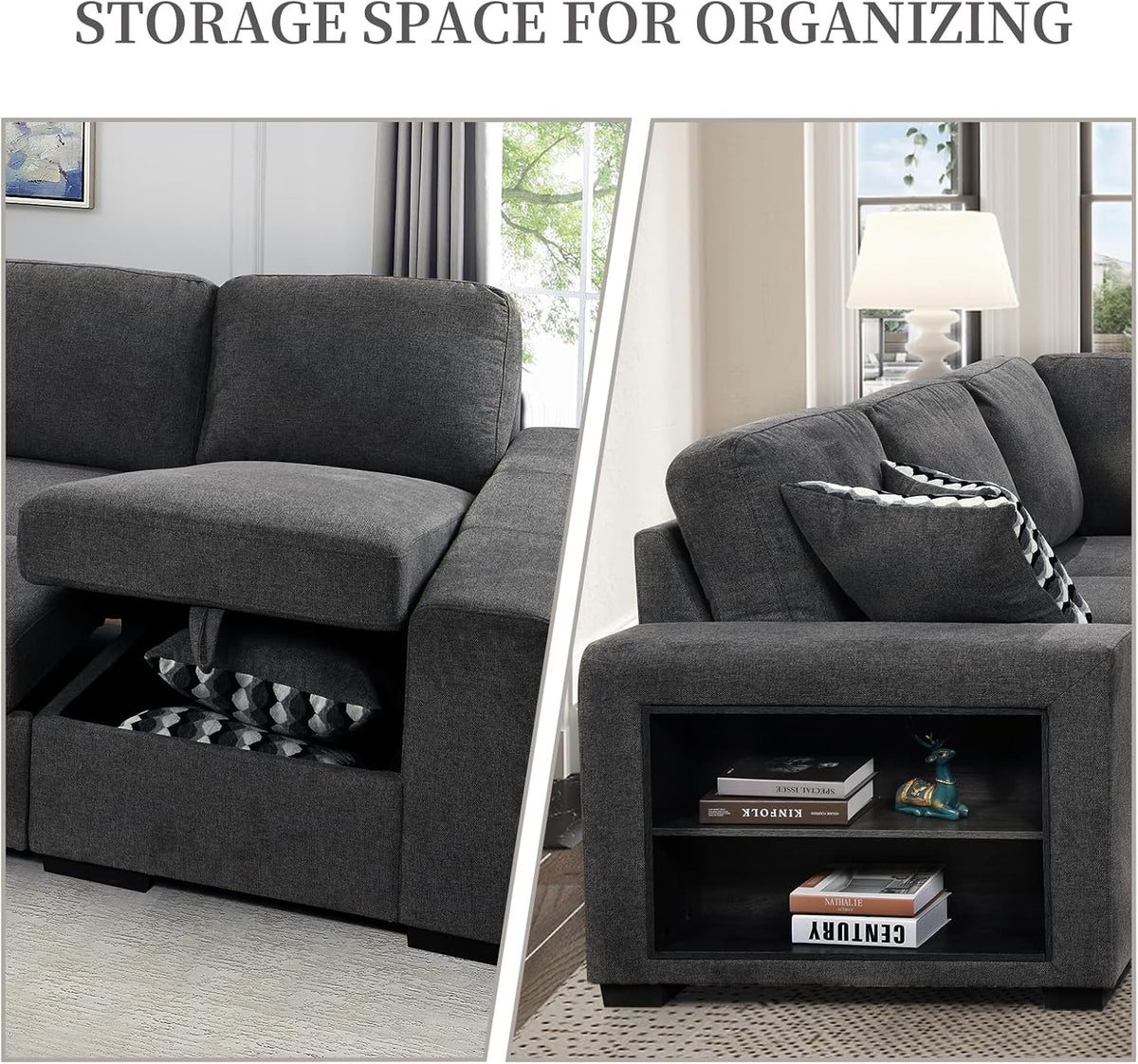 Grey Oversized Sectional Sofa with Storage G38922