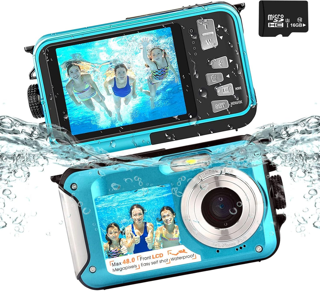 13FT Underwater Camera, 48MP Photo 2.7K Video Waterproof Camera, Dual Display EIS Digital Underwater Camera-Yellow S151197